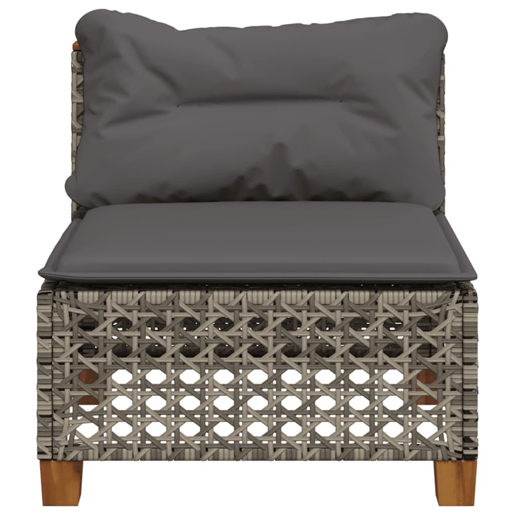 vidaXL Garden Sofa Armless with Cushions Grey Poly Rattan