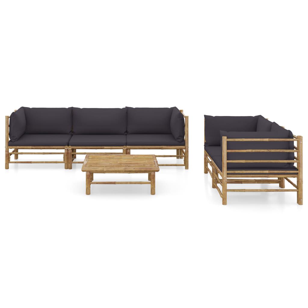 vidaXL 6 Piece Garden Lounge Set with Dark Grey Cushions Bamboo