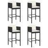 vidaXL Bar Stools 4 pcs with Cushions Black Poly Rattan