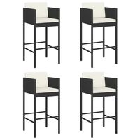 vidaXL Bar Stools 4 pcs with Cushions Black Poly Rattan, black vidaXL Bar Stools 4 pcs with Cushions Black Poly Rattan