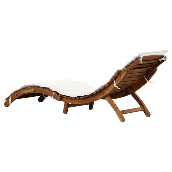 vidaXL Sun Lounger with Cushion Solid Acacia Wood Cream