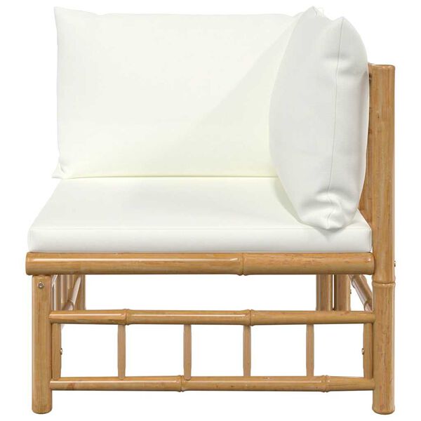 vidaXL Garden Corner Sofa with Cream White Cushions Bamboo