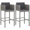 vidaXL Bar Stools 2 pcs with Cushions Grey Poly Rattan