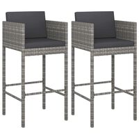 vidaXL Bar Stools 2 pcs with Cushions Grey Poly Rattan, grey vidaXL Bar Stools 2 pcs with Cushions Grey Poly Rattan