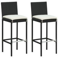 vidaXL Garden Bar Stools with Cushions 2 pcs Black Poly Rattan, black vidaXL Garden Bar Stools with Cushions 2 pcs Black Poly Rattan