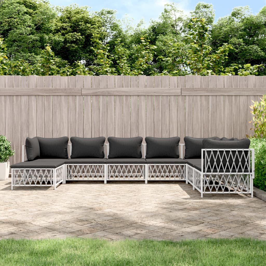 vidaXL 8 Piece Garden Lounge Set with Cushions White Steel