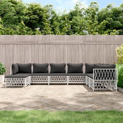 vidaXL 8 Piece Garden Lounge Set with Cushions White Steel, white vidaXL 8 Piece Garden Lounge Set with Cushions White Steel