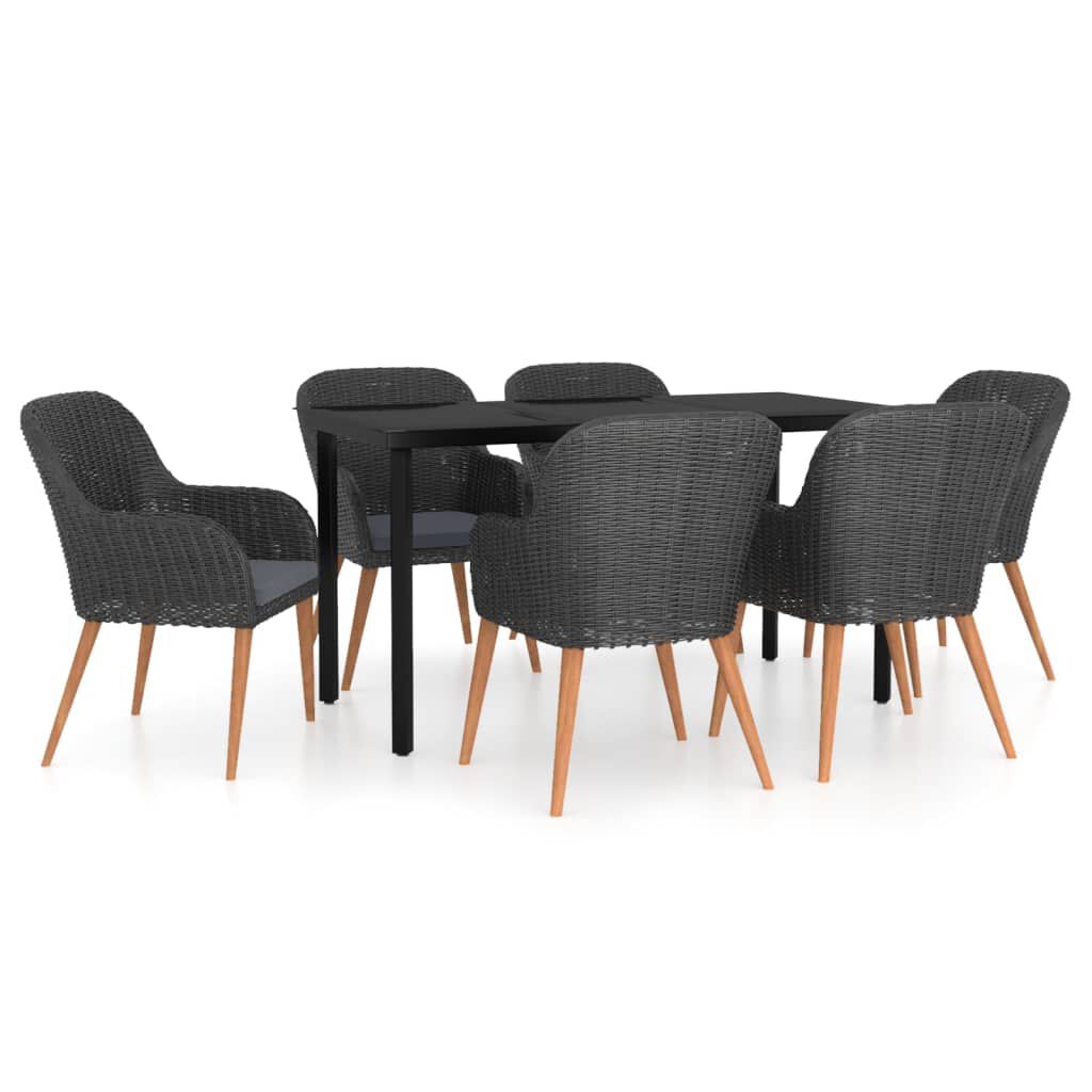 vidaXL 7 Piece Garden Dining Set with Cushions Black