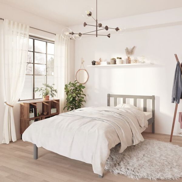 vidaXL Bed Frame without Mattress Grey Solid Wood 90x200 cm