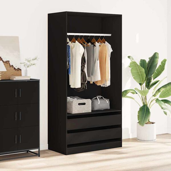 vidaXL Wardrobe Black 100x50x200 cm Engineered Wood
