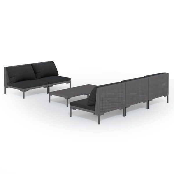 vidaXL 6 Piece Garden Lounge Set with Cushions Poly Rattan Dark Grey