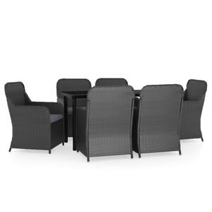 vidaXL 7 Piece Garden Dining Set with Cushions Black