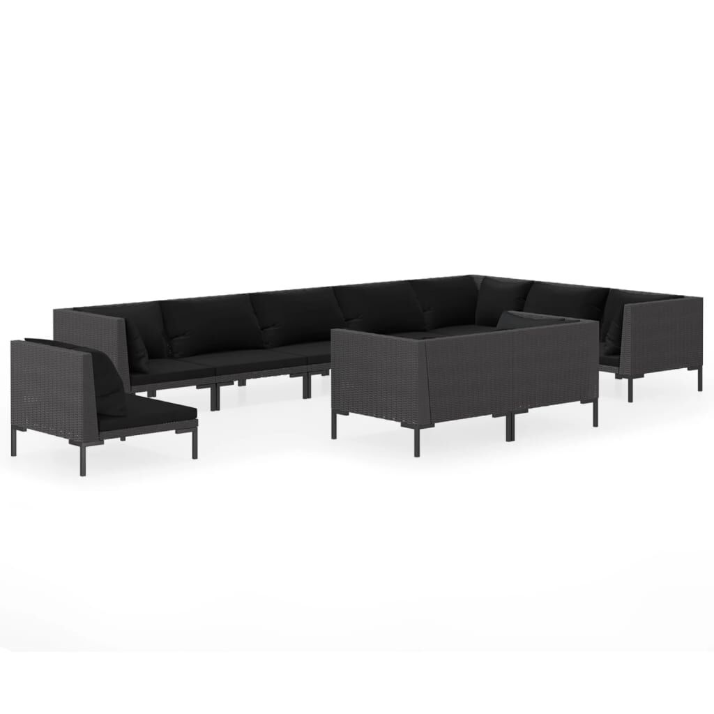 vidaXL 10 Piece Garden Lounge Set with Cushions Poly Rattan Dark Grey