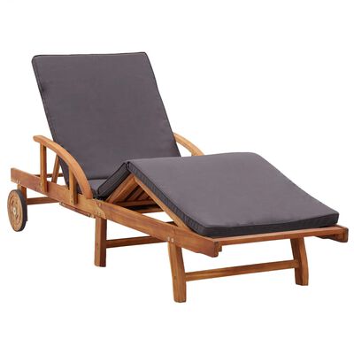 vidaXL Sun Lounger with Cushion Solid Acacia Wood, dark grey vidaXL Sun Lounger with Cushion Solid Acacia Wood