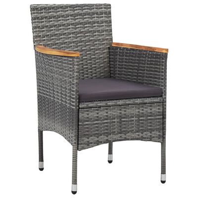 vidaXL 5 Piece Garden Dining Set Grey Poly Rattan and Acacia Wood, grey and brown vidaXL 5 Piece Garden Dining Set Grey Poly Rattan and Acacia Wood