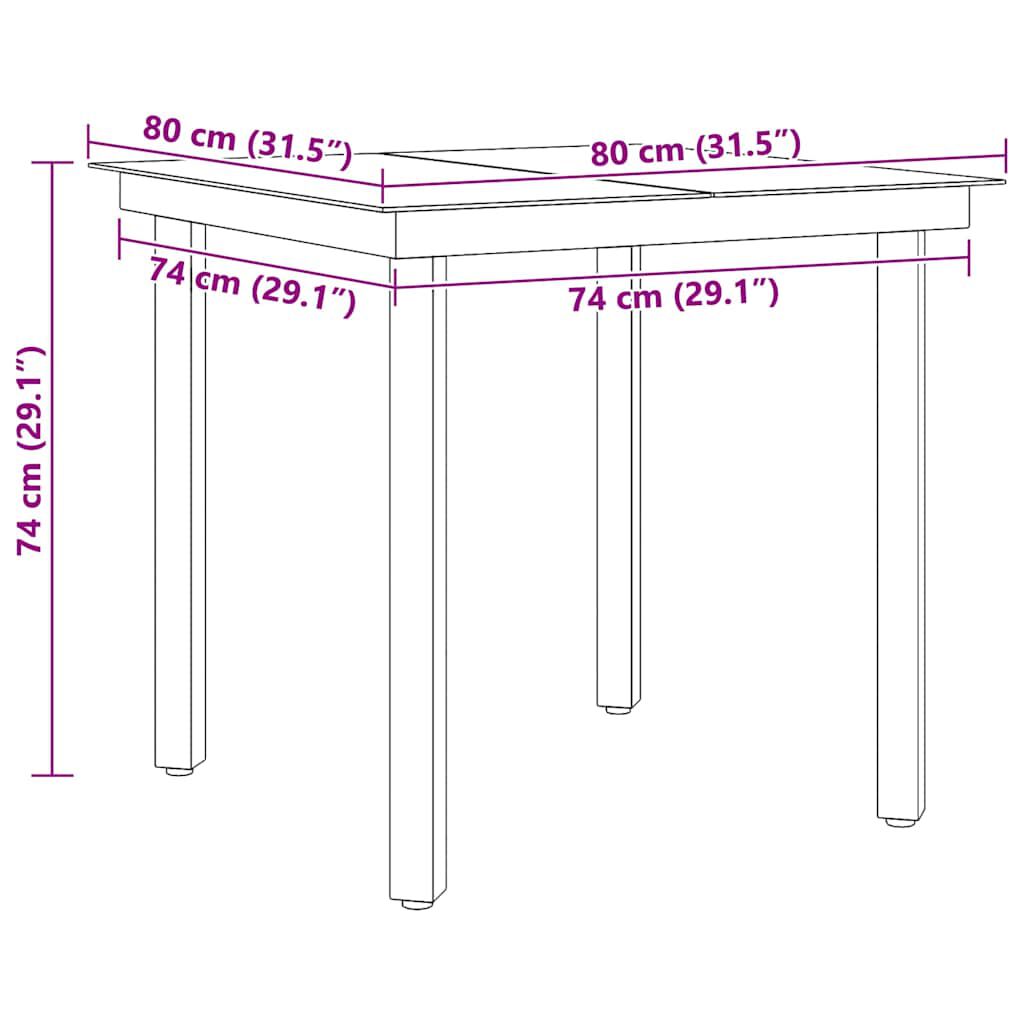 vidaXL Garden Dining Table Black 80x80x74 cm Steel and Glass