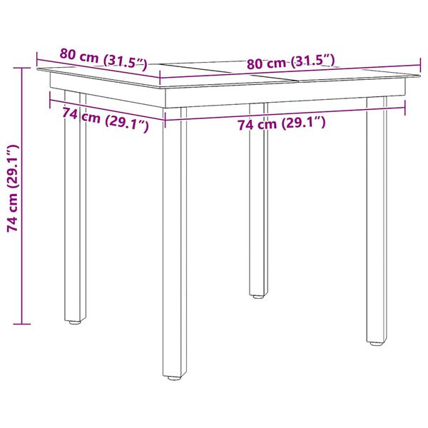 vidaXL Garden Dining Table Black 80x80x74 cm Steel and Glass