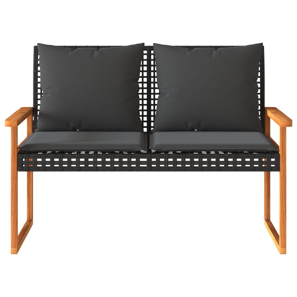 vidaXL Garden Bench with Cushion Black Poly Rattan Acacia Wood