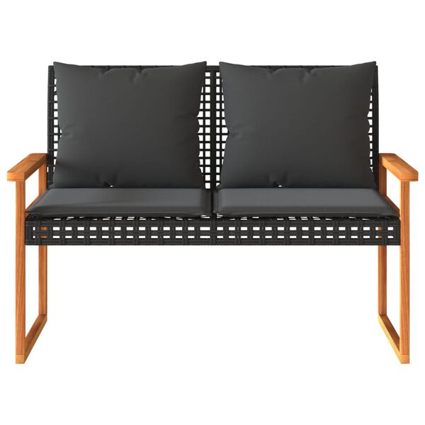 vidaXL Garden Bench with Cushion Black Poly Rattan Acacia Wood
