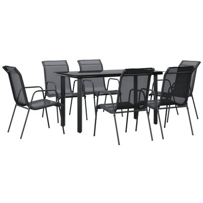 vidaXL 7 Piece Garden Dining Set Black Steel and Textilene,  vidaXL 7 Piece Garden Dining Set Black Steel and Textilene