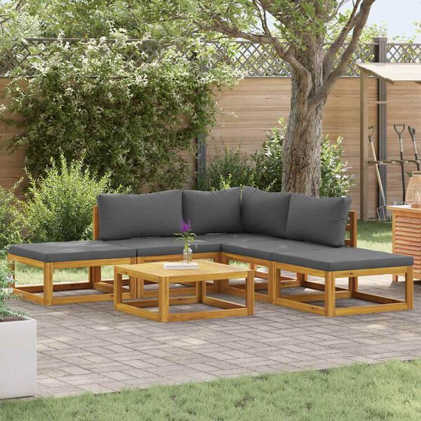 vidaXL 6 Piece Garden Lounge Set with Cushions Solid Acacia Wood