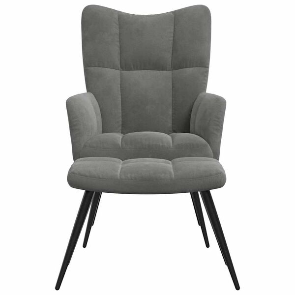 vidaXL Relaxing Chair with a Stool Dark Grey Velvet