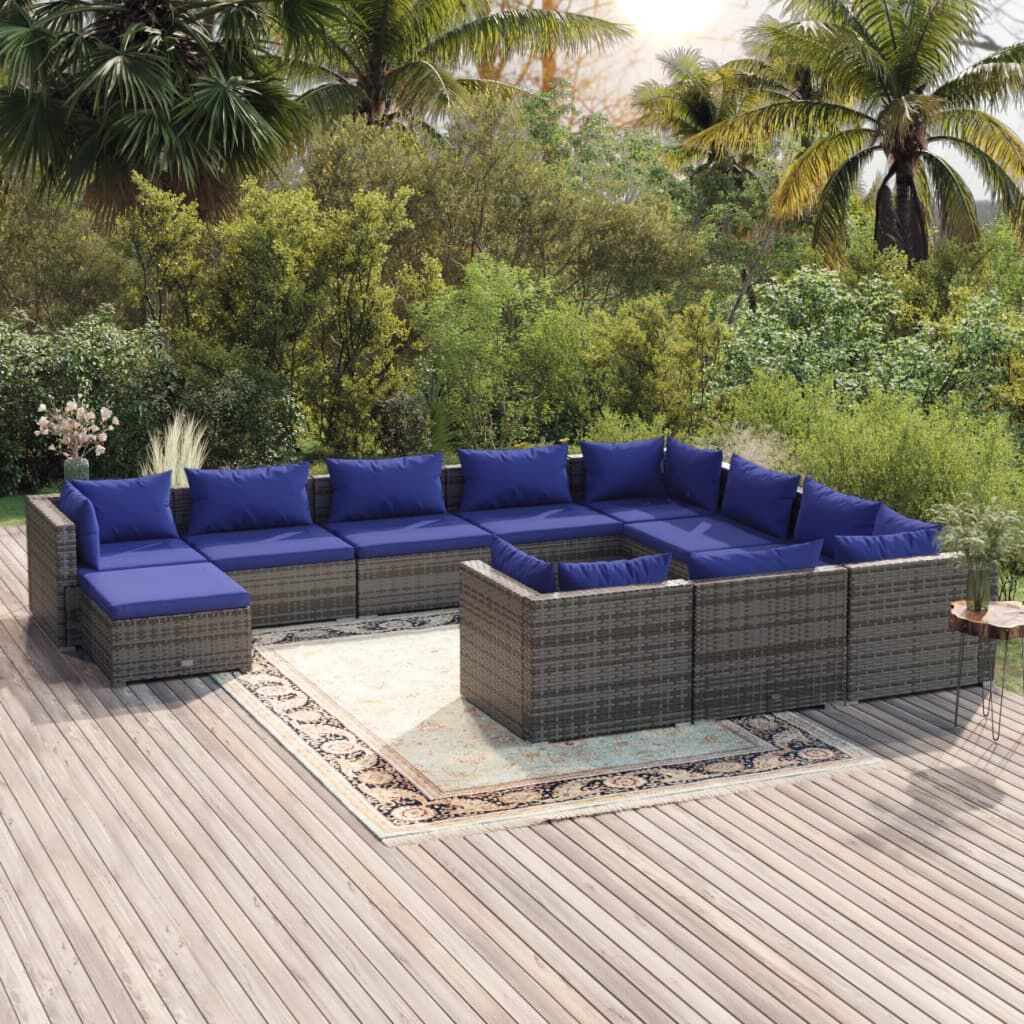 vidaXL 11 Piece Garden Lounge Set with Cushions Poly Rattan Grey