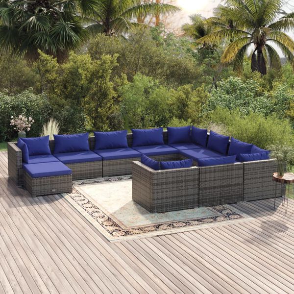 vidaXL 11 Piece Garden Lounge Set with Cushions Poly Rattan Grey