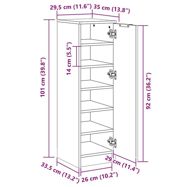 vidaXL Shoe Cabinet White 30x35x100 cm Engineered Wood