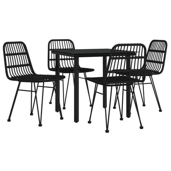 vidaXL 5 Piece Garden Dining Set Black Poly Rattan