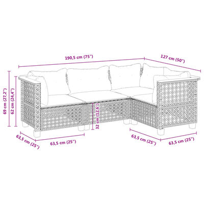 vidaXL 4 Piece Garden Sofa Set with Cushions Black Poly Rattan