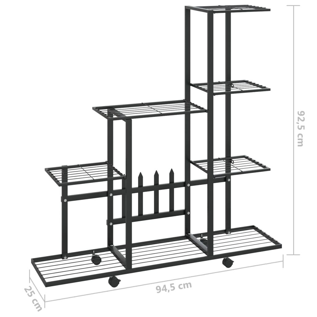 vidaXL Flower Stand with Wheel 94.5x25x92.5 cm Black Metal