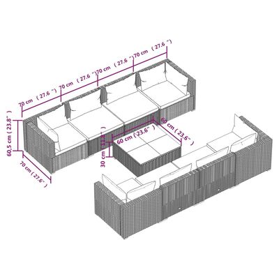 vidaXL 9 Piece Garden Lounge Set with Cushions Poly Rattan Grey, grey and anthracite vidaXL 9 Piece Garden Lounge Set with Cushions Poly Rattan Grey