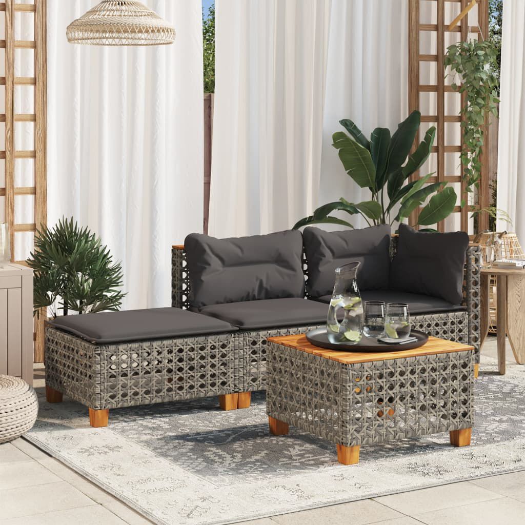 vidaXL Garden Stool with Cushion Grey 63.5x56x32 cm Poly Rattan