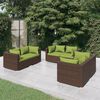 vidaXL 6 Piece Garden Lounge Set with Cushions Poly Rattan Brown