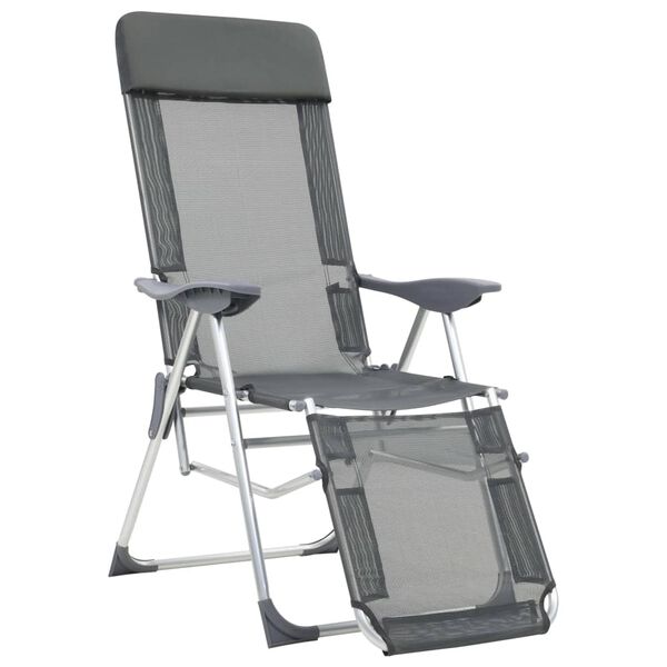 vidaXL Folding Camping Chairs with Footrests 2 pcs Grey Textilene