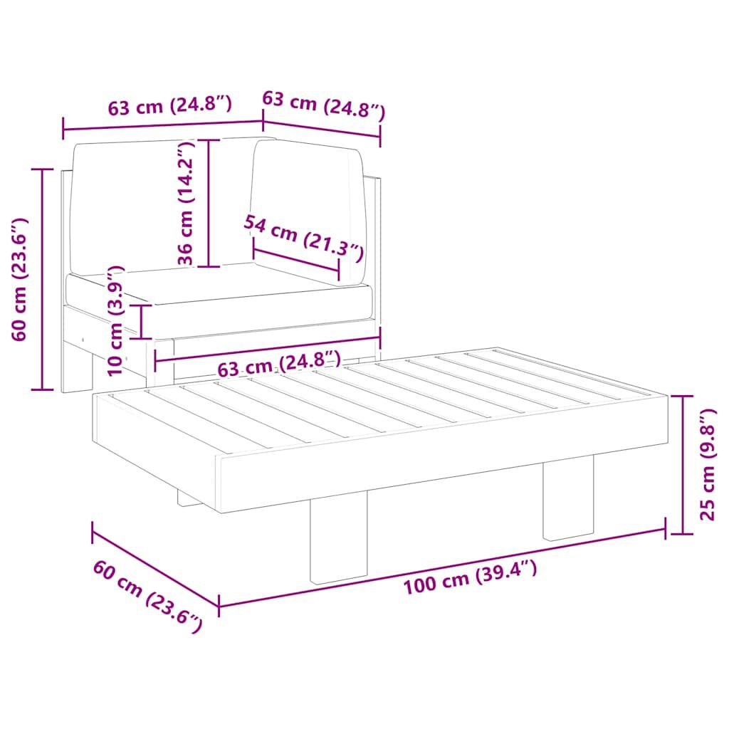 vidaXL 2 Piece Garden Lounge Set with Dark Grey Cushions Acacia Wood