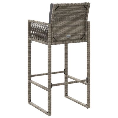 vidaXL Garden Bar Stools with Cushions 2 pcs Grey Poly Rattan