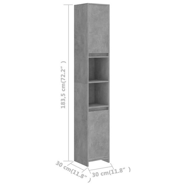 vidaXL Bathroom Cabinet Concrete Grey 30x30x183.5 cm Engineered Wood