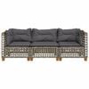vidaXL Garden Sofa with Cushions 3-Seater Grey Poly Rattan