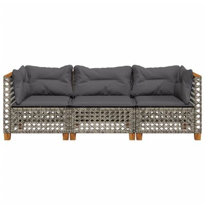 vidaXL Garden Sofa with Cushions 3-Seater Grey Poly Rattan, grey vidaXL Garden Sofa with Cushions 3-Seater Grey Poly Rattan