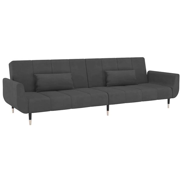 vidaXL 2-Seater Sofa Bed with Two Pillows Dark Grey Velvet
