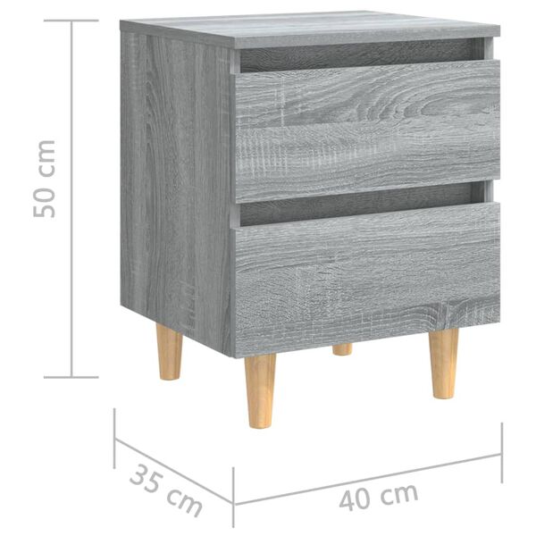 vidaXL Bed Cabinet with Solid Wood Legs Grey Sonoma 40x35x50 cm