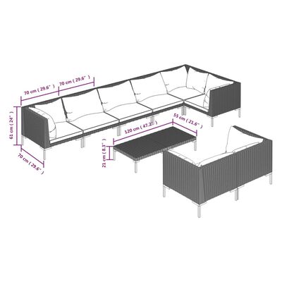 vidaXL 9 Piece Garden Lounge Set with Cushions Poly Rattan Dark Grey,  vidaXL 9 Piece Garden Lounge Set with Cushions Poly Rattan Dark Grey