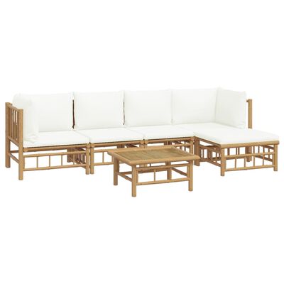vidaXL 6 Piece Garden Lounge Set with Cream White Cushions Bamboo,  vidaXL 6 Piece Garden Lounge Set with Cream White Cushions Bamboo
