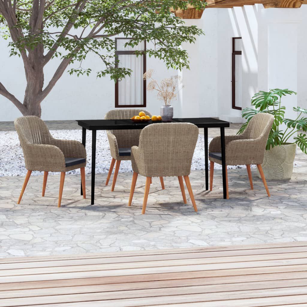 vidaXL 5 Piece Garden Dining Set with Cushions Brown