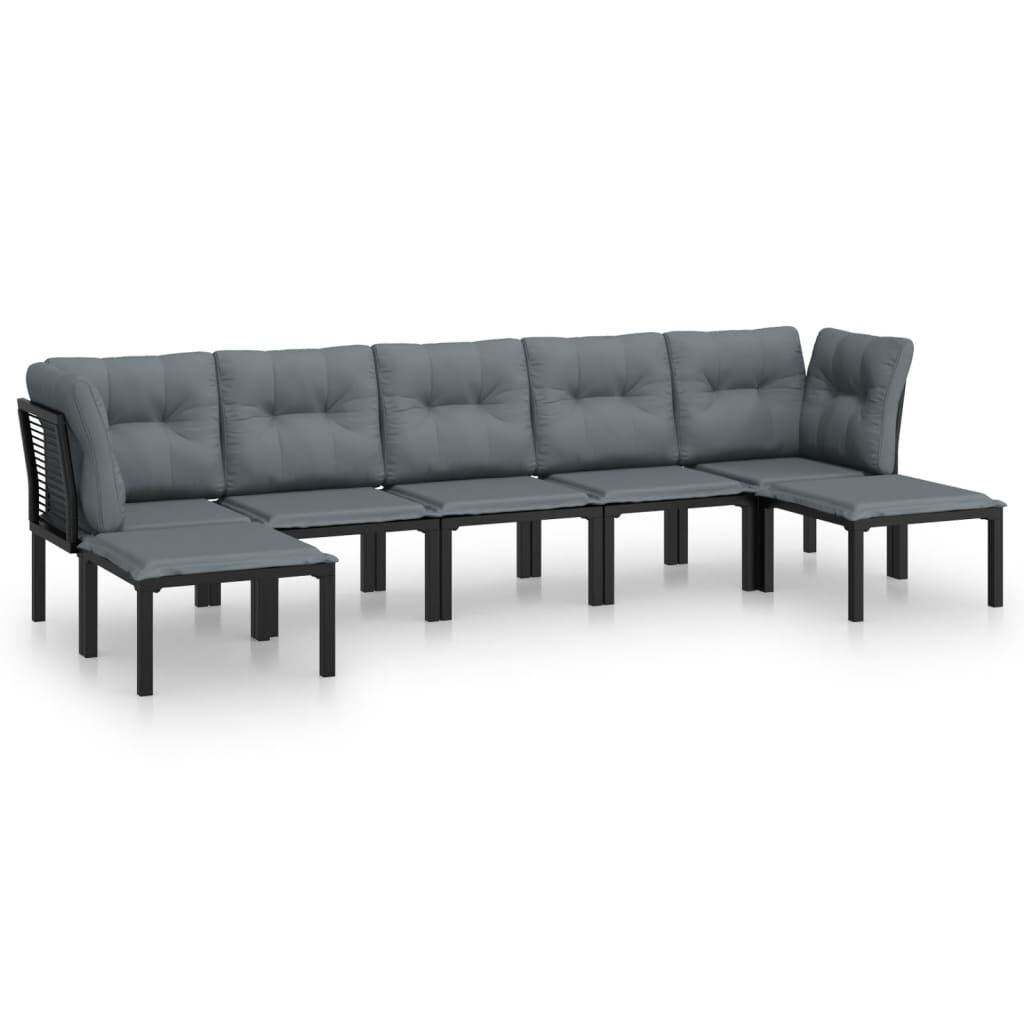 vidaXL 7 Piece Garden Lounge Set Black and Grey Poly Rattan