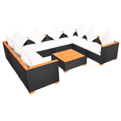 vidaXL 9 Piece Garden Lounge Set with Cushions Poly Rattan Black,  vidaXL 9 Piece Garden Lounge Set with Cushions Poly Rattan Black