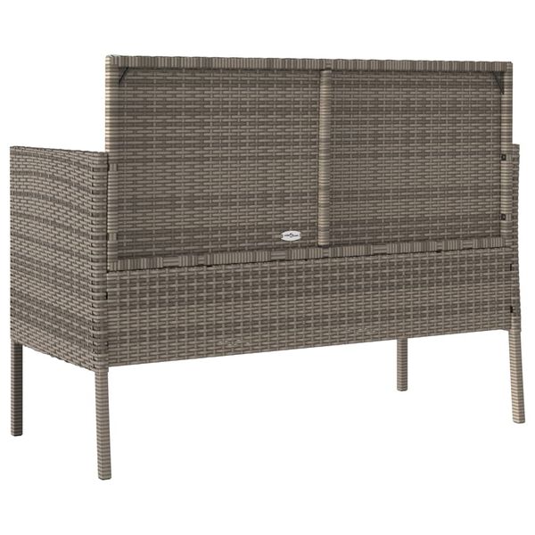 vidaXL Garden Bench with Cushions Grey Poly Rattan