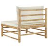 vidaXL Garden Middle Sofa with Cream White Cushions Bamboo